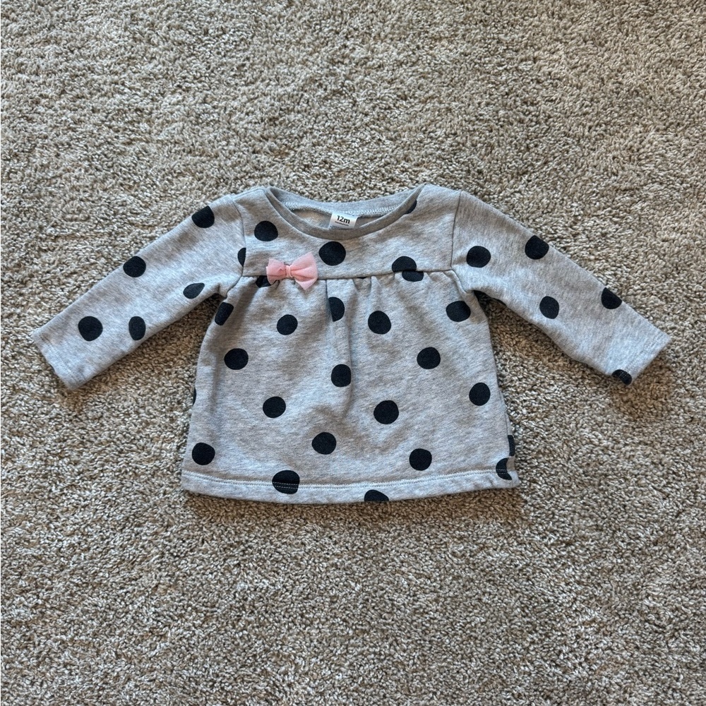 Carter’s Long Sleeve Polka Dot Top Pullover Crew Sweatshirt - Size 12 Months - Picture 2 of 5